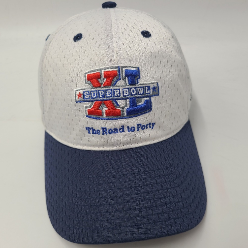 Vintage Super Bowl XL Hat Adjustable Reebok White Blue‎ NFL Logo Jersey Mesh Men